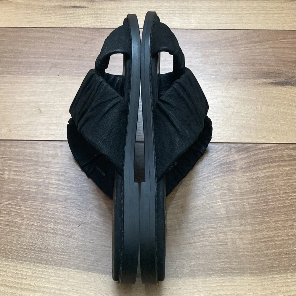 Eileen Fisher Nubuck Wide Ruched Criss Cross Sandals